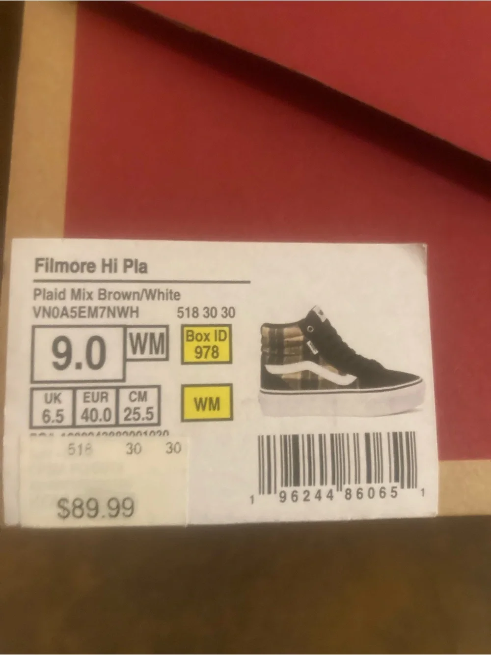 Vans Filmore Hi Platform Brown White High-Top Sneakers Houndstooth and Plaid